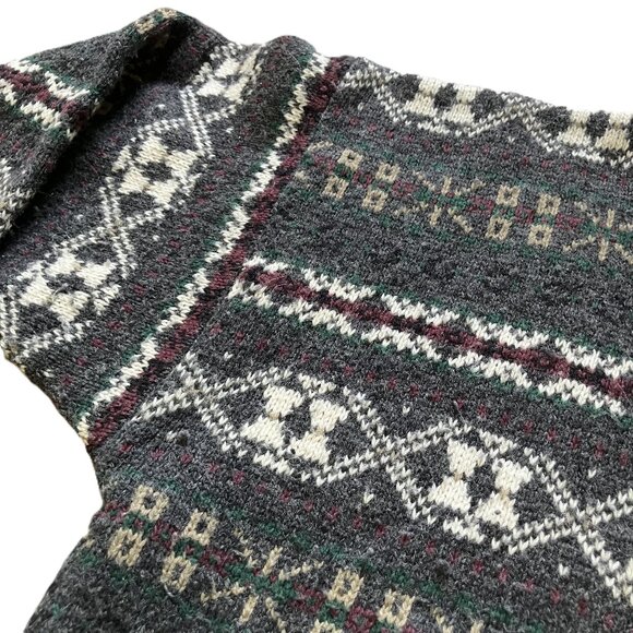 Cricketeer Fair Isle Pullover Sweater Grey Multi Acrylic Vintage 90s Oversized - Picture 4 of 7